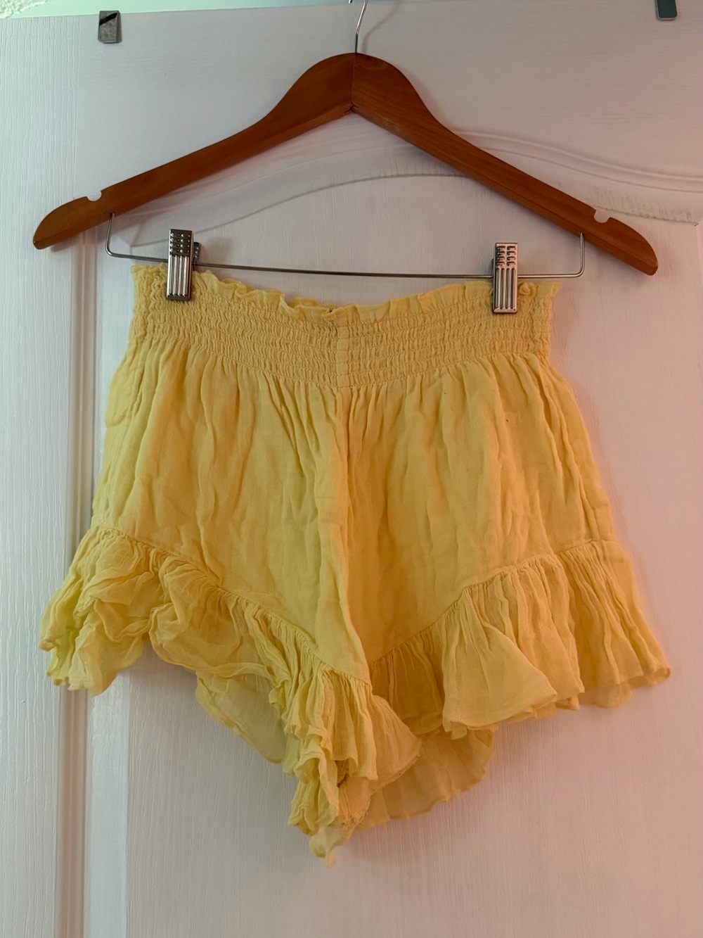 Free People Yellow Ruffle High-Waist Shorts